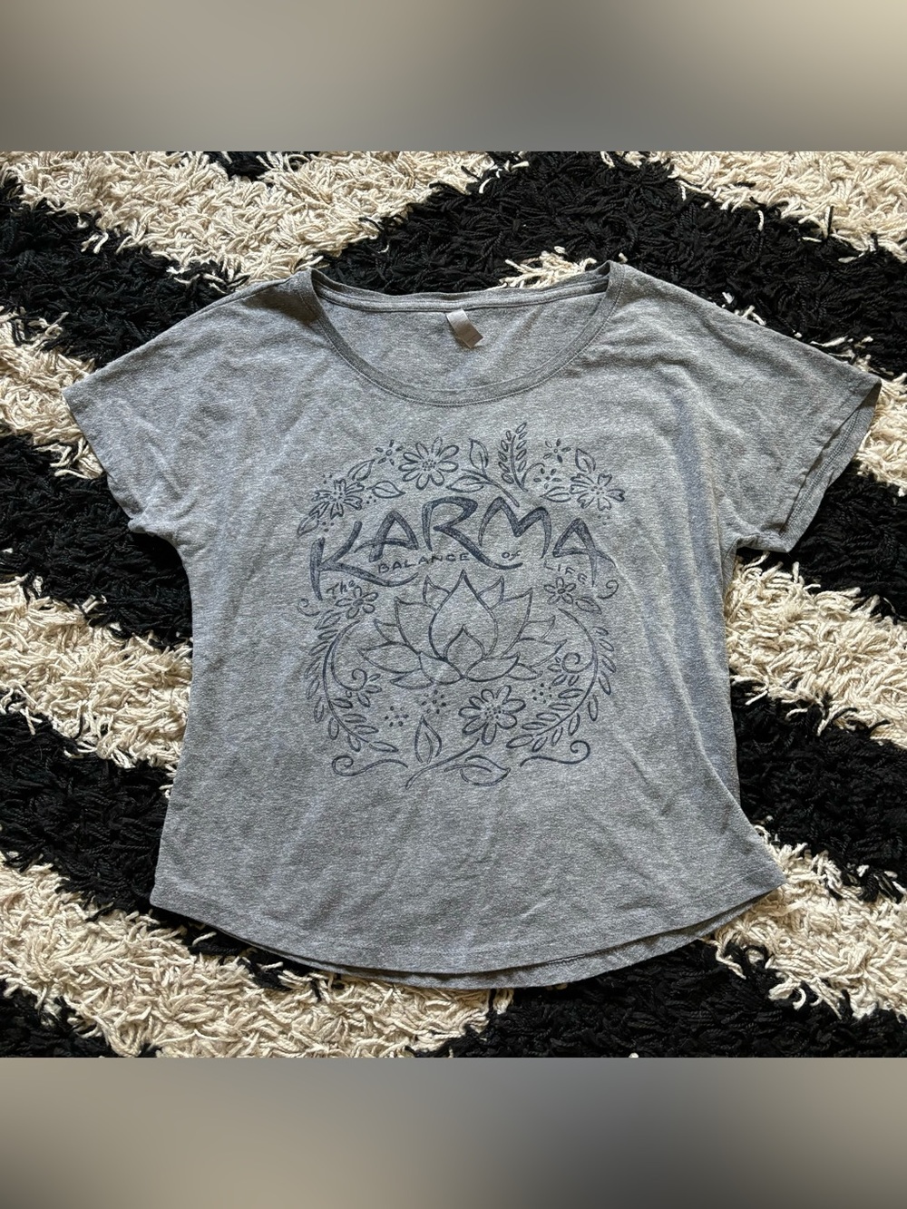 Hippie Karma The Balance of Life Lotus Flower Graphic Grey Round Neck Tshirt